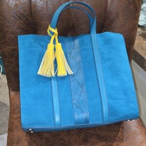 Fossil | Teal Blue Suede Tote Bag with Yellow Accents